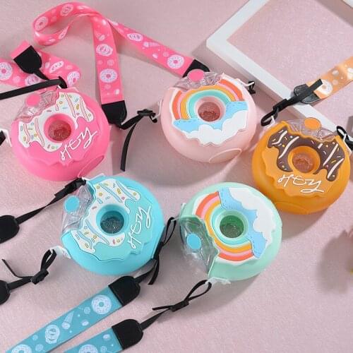 OAPE Kawaii Donuts Rainbow Water Cup Kettle Child Straw Bottle Strap Cartoon Baby Female Male Summer Cute Anti-fall Portable