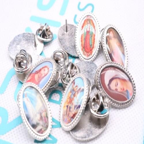 Charm of various Christ Jesus icon brooch, 100 pieces. Christ Jesus Brooch, Guadalupe Brooch. Blue Virgin Mary Brooch 1.5cmX2.2c