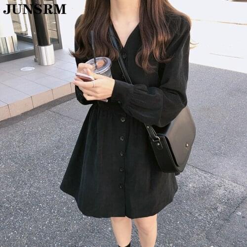 Plus Size Autumn Winter Dress Girls Elegant Thick Corduroy Mini Dress Women Vintage Long Sleeve Korean Single-Breasted Vestidos