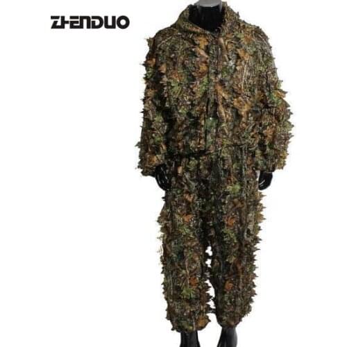 Outdoor Ghillie Suit Camouflage Clothes CS Training Leaves Clothing Hunting Suit Pant Hooded Outfit Tactical Uniform Jungle Camo