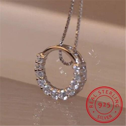 Drop Shipping 925 Sterling Silver Necklaces Silver Round Crystal Necklace Pendants&Necklaces Jewelry Collar Colar