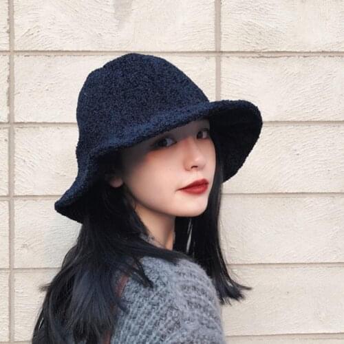 Woolen Bucket Hat Cap Fisherman Hat Wild Ruffled Hats Winter Fashion Bucket Hats Women Men Solid Color Wide Brim Warm