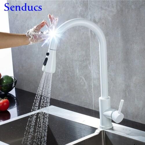 Sensor Kitchen Faucets SDSN White Pull Out Kitchen Mixer Tap Smart Touch Kitchen Faucets Stainless Steel Sensor Touch Faucets