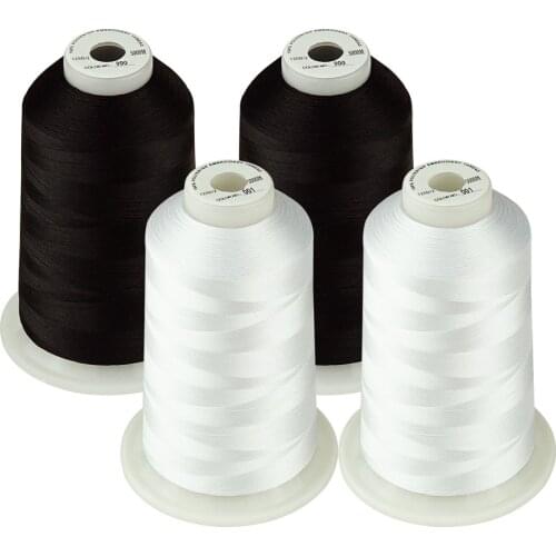 Simthread 4 Huge Spools white black Embroidery machine threads 5500Y ea Polyester thread for Most Home sewing machine