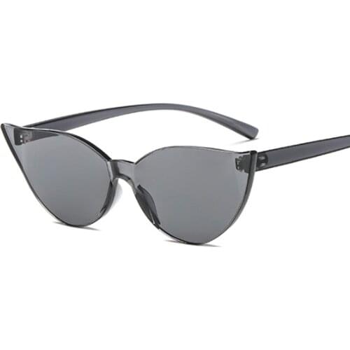Candy-colored Cat Eye Sunglasses Women One-piece Rimless Design Sunglasses Female Transparent Black Red Pink Yellow Thin Lens