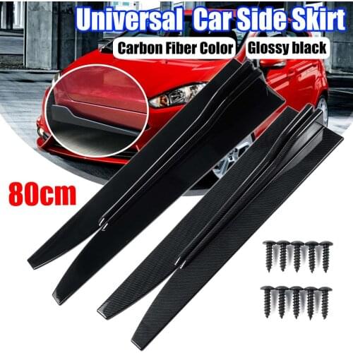 80cm Black / Carbon Fiber / Red Universal Car Side Skirt Rocker Splitters Winglet Side Wings Bumper Car Bumper Body Side Skirts
