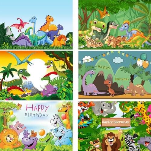 Cartoon Forest Dinosaur Animals Jungle Safari Birthday Party Photography Background Baby Photo Booth Studio Props Vinyl Backdrop