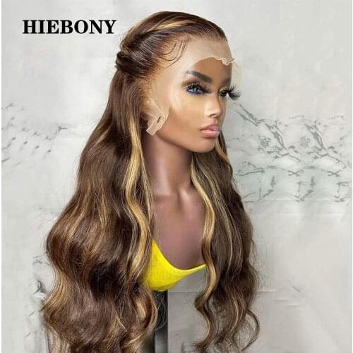 Highlight 4/27 Body Wave Lace Front Human Hair Wigs with Baby Hair Brazilian 13x6 Highlight Wavy Lace Front Wigs Bleached Knots