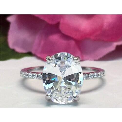 Bright Big Oval Crystal Rings Female Finger Accessories Trendy 925 Silver Ring Women Bride Wedding Hand Bijou Shiny Stone Rings