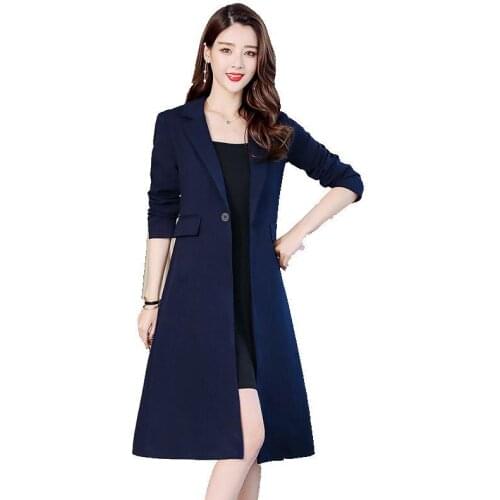 B new Long suit jacket women spring and autumn 2019 new long section one button suit collar slim woman coat