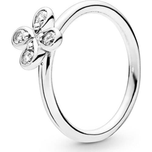 Authentic 925 Sterling Silver Four-Petal Flower Fashion Ring For Pandora Women Bead Charm Gift DIY Jewelry