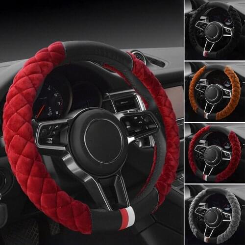 Vehemo Car Steering Wheel Cover Winter Covers Non-Slip 38cm Plush Footprint Automobile Auto Vehicle Steering Wheel Protector