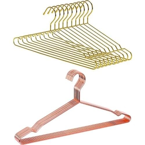 10Pcs Copper Gold Metal Clothes Shirts Hanger with Groove, Heavy Duty Strong Coats Hanger, Suit Hanger Gold Rose Gold