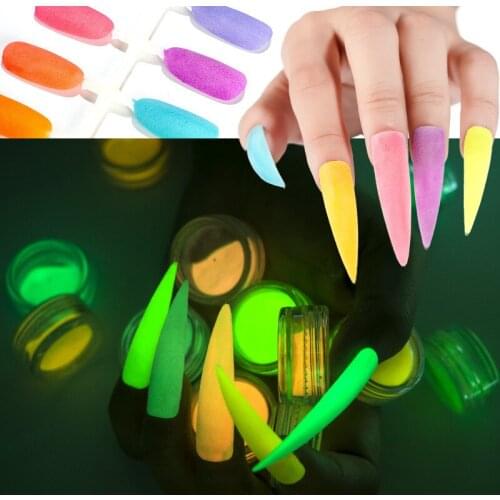 12pc/Box Neon Phosphor Powder Nail Glitter Powder Dust Luminous Pigment Fluorescent Powder Nail Glitters Glow In The Dark