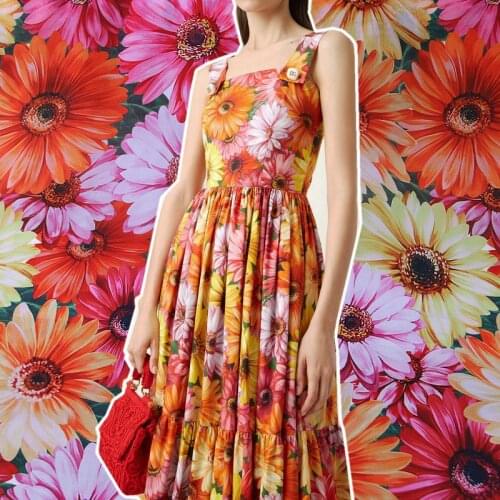 145CM Daisy Print Soft Chiffon Scarf Cloth Polyester Chiffon Fabric For Sewing Women Dress Patchwork DIY Clothing Tissu au metre