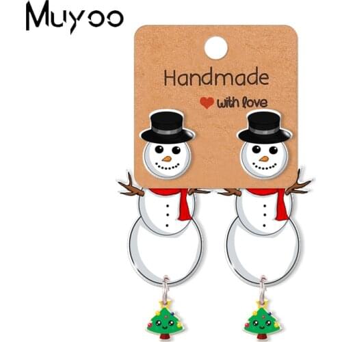 2021 New Kawaii Epoxy Acrylic Earrings Cute Winter Snowman and Christmas Tree with Star Epoxy Print Stud Earrings