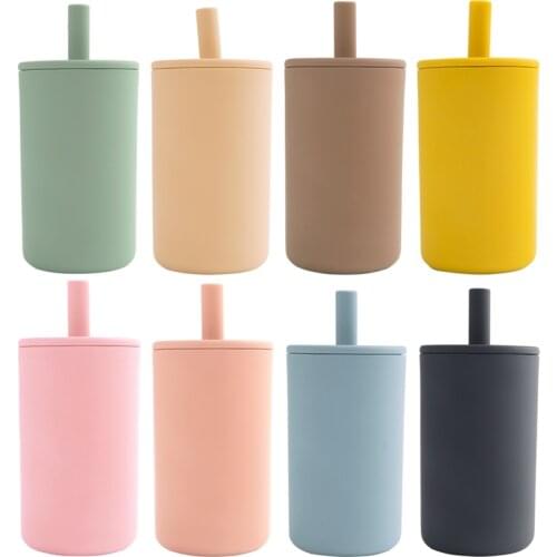 2021 New Design 8 Colors Eco-Friendly Infant Feeding Cup With Straw Waterproof Sippy Cup Baby Drinking Bottles Baby Stuff