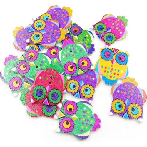 25Pcs Mini Owl Shape 2 Holes Wooden Buttons Clothes Sewing Scrapbooking Decor