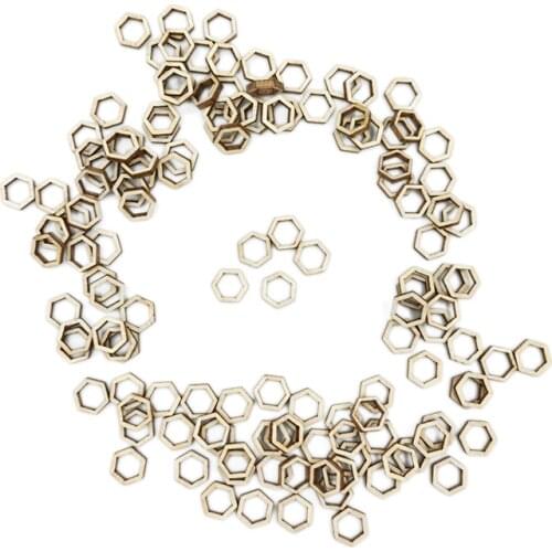 50pcs 10mm Wood Discs Slices Hollow Hexagon Shape Unfinished Wooden Cutouts Craft DIY Decoration