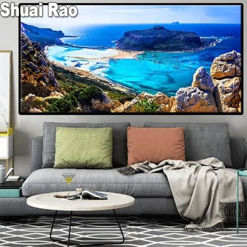 DIY Full diamond painting Natural seascape island scenery diamond embroidery 5D rhinestone mosaic diamond decoration salon large