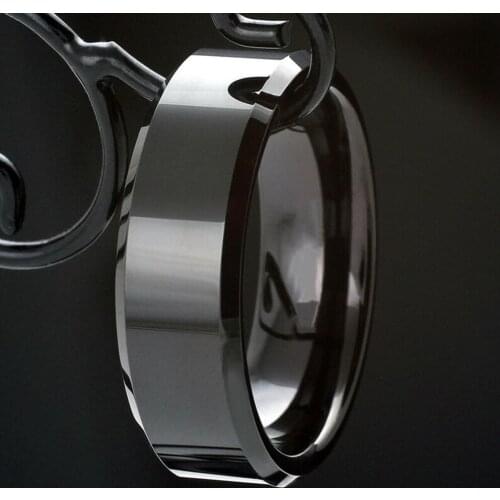 Mens Black Stainless Steel Polished Beveled Edge Ring For Men Engagement Wedding Band Cocktail Party Jewelry Anniversary Gift
