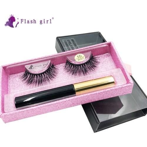 Hot Sale 5D Mink Eyelashes Natural Long Magnetic Eyelashes With Liquid Eyeliner Handmade Professional Makeup Extension W07