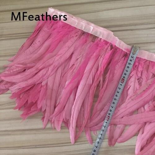 Perfect 2Meters Pink Cock tail feather Trim Fringe 10-12inch 12-14inch width Decorative Craft Feather Trim Feather Ribbon DIY