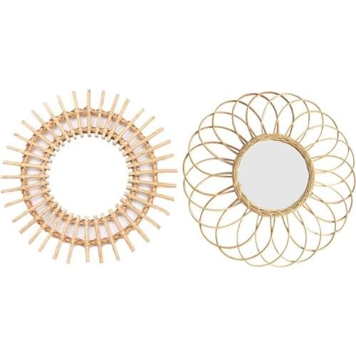 Rattan Innovative Art Decoration Round Makeup Mirror Dressing Bathroom Mirrors Elegant Decorative Round Wall Mirror Mirror