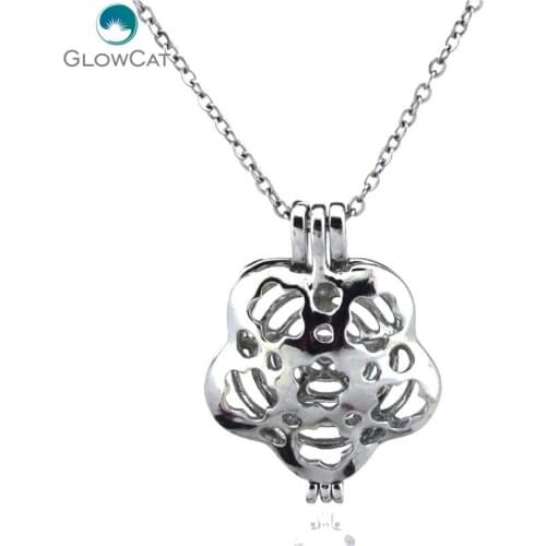 K68 1PC Round Flower Locket Chain Necklace Aromatherapy Steel 16" Aroma Essential Oil Diffuser Handmaking Crafts
