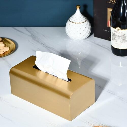 Classic luxury gold pure copper modern living room art decoration tissue box