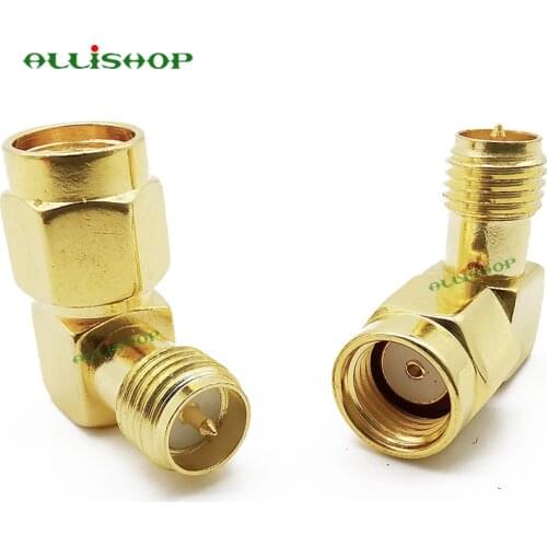 100Pcs SMA RF Coaxial Adapter RP SMA Male (Hole) to RP SMA Female (pin) Right Angle Connector for Audio FPV Antennas Radio Video