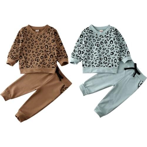 Leopard Infant Baby Girl Boy Winter Clothes Sets Long Sleeve Pullover Tops Sweatshirt+Long Pants Outfit