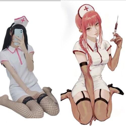 Anime Makima Demon Hunter Cosplay Costume Adults Naughty Doctor Costume Women Sexy Nurse Uniform With Headwear