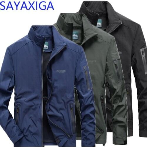Mens Jackets Autumn Casual Coats Solid Color Mens Sportswear Stand Collar Slim Breathable Tactical Jacket Male Bomber Jackets4XL