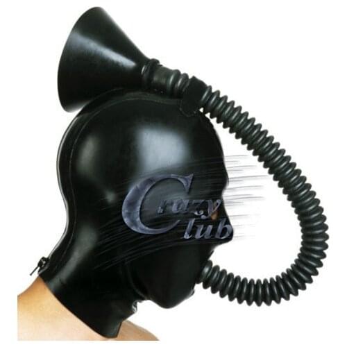 Crazy club_Latex Fetish Full Cover Unisex Latex Rubber Hood Fetish Mask With Respiratory Equipment Dream fantasy Zentai Hood
