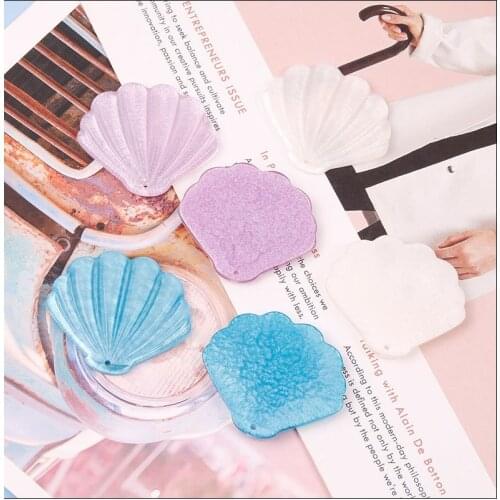 Summer style 50pcs/lot color print cartoon scallop shape acrylic beads with holes diy jewelry garment accessory