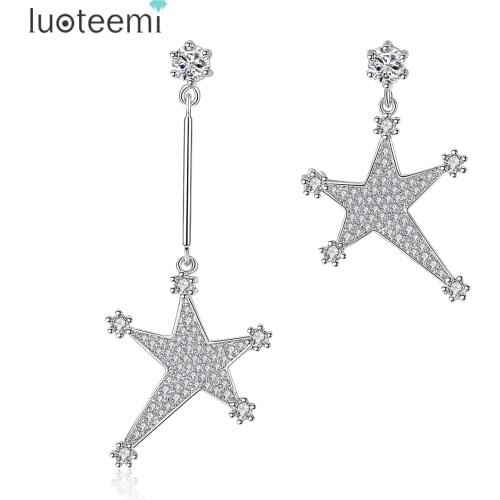 LUOTEEMI Fashion Jewellery Clear Cubic Zirconia Stones Fashion Asymmetric Star Earring Stud for Women Trendy Earring Gift Bijoux