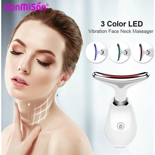 3 Color LED High Frequency Vibration Face Neck Massager Anti Wrinkles Anti Aging Skin Tightening & Lifting Reduce Double Chin