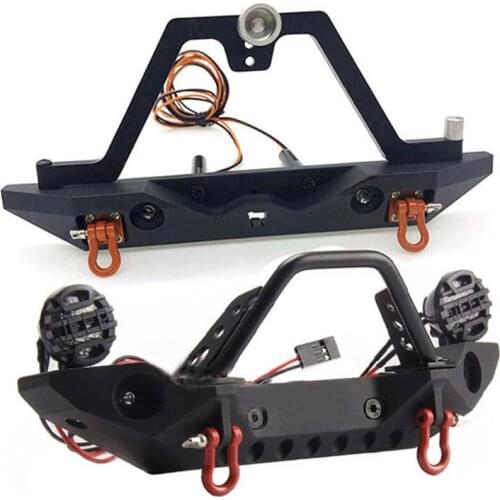 Metal Front & Rear Bumper with LED Lights for 1/10 Axial SCX10 90046 90047 TRX4 Defender RC Climbing Car Accessories
