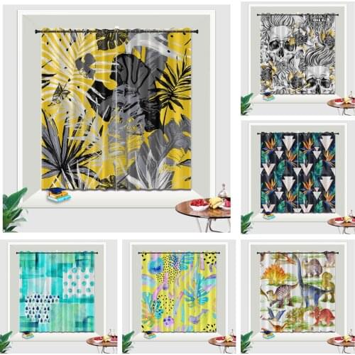 2 Panel Blackout Curtain Set Printed with Grommet Top Room Darkening Short Tier