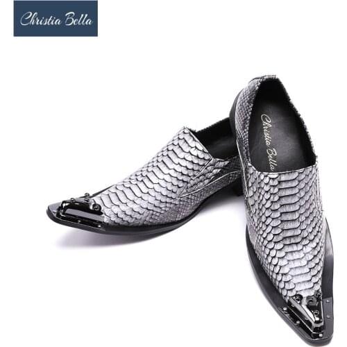 Christia Bella Fashion New Men Shoes Design Wedding and Banquet Style Shoes Man Flats Shoes Metal Tip Pointed Toe Wedding Shoes