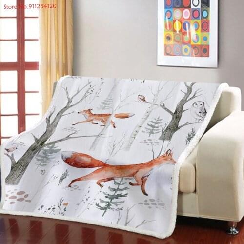 Cartoon Animals Sherpa Blankets Kids Gift for Bed Couch 3D Print Plush Throw Bedding Forest Animals Home Bed Cover Travel Cover