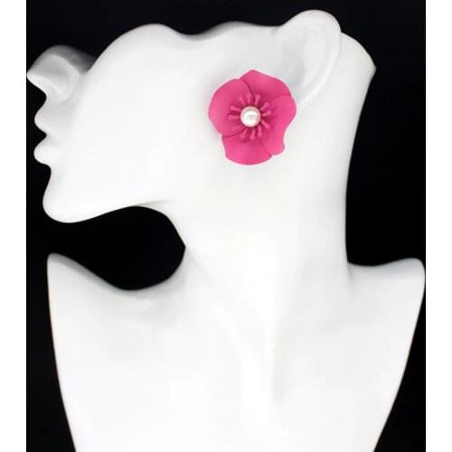 Tender Colorful Flowers Stamen Mosaic Imitation Pearl Earrings Korea Style Temperament Lady Jewelry Fresh Ear Nails Oorbelle