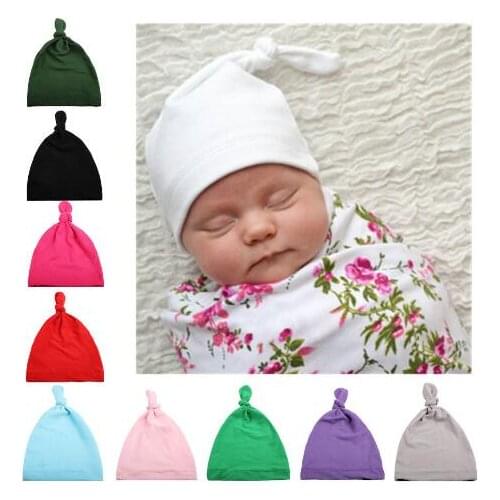 New 10 Colors Cotton Baby Knotted Hat Children Baby Caps Sleep Hat Unisex Girls Boys Hats For Newborn Baby Photography Props