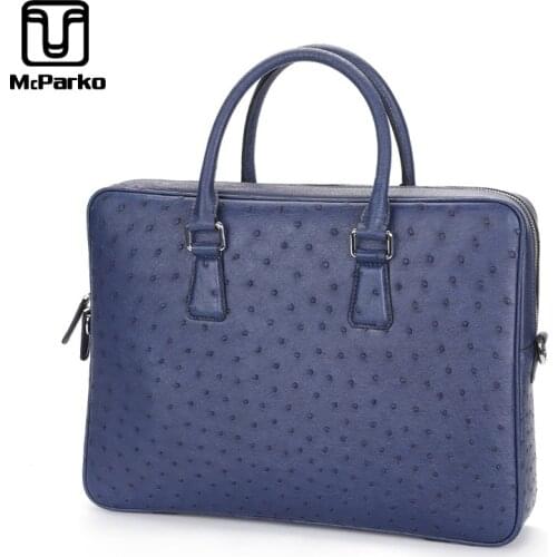 McParko Real Ostrich Genuine Leather Bag Men Briefcase Business Laptop Bag For Men Blue Brown Messenger Bag Luxury Briefcase New