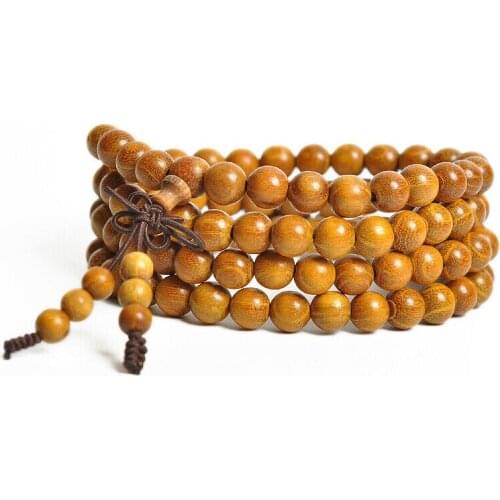Tibetan Buddhism 108 Yellow Gold-sandalwood Prayer beads Mala Necklace