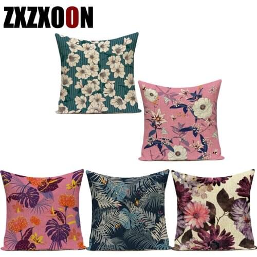 Tropical Flower Plant Leaf Leaves Polyester Decorative Pillows Case Animals Parrot Cushion Cover Funda Cojines Almofadas