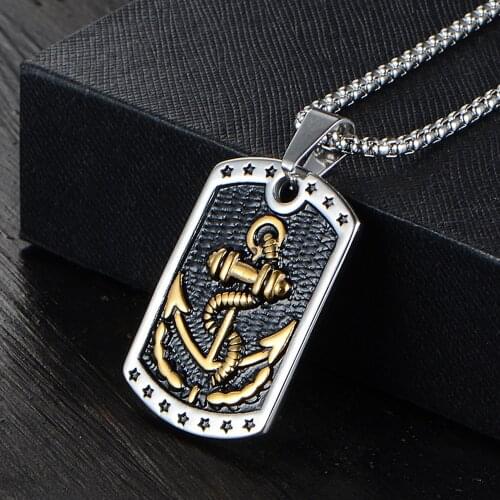 Vintage Stainless Steel Viking Anchor Pendant Necklace Men Punk Biker Tag Necklace Chain Jewelry Amulet Gift Wholesale