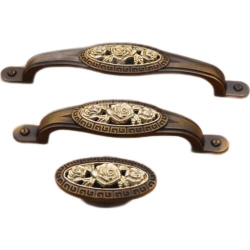 Vintage Antique Coffee Rose Cabinet Door Knobs Cupboard Dresser Drawer Pull Handle