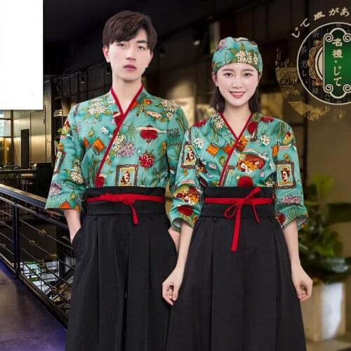Japanese chef uniform print Sushi Chef Jacket New Chef Work Uniform Designed Cook suit female Japanese kimono